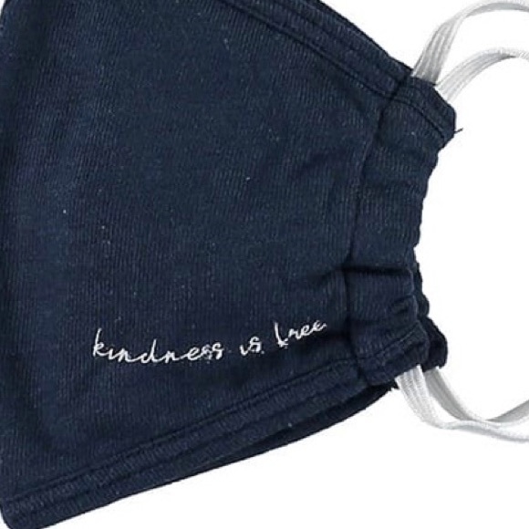 new SOTM ☮︎︎ Reversible Kindness is Free Elastic Strap Face Mask ☮︎︎ Navy Blue - Picture 3 of 8